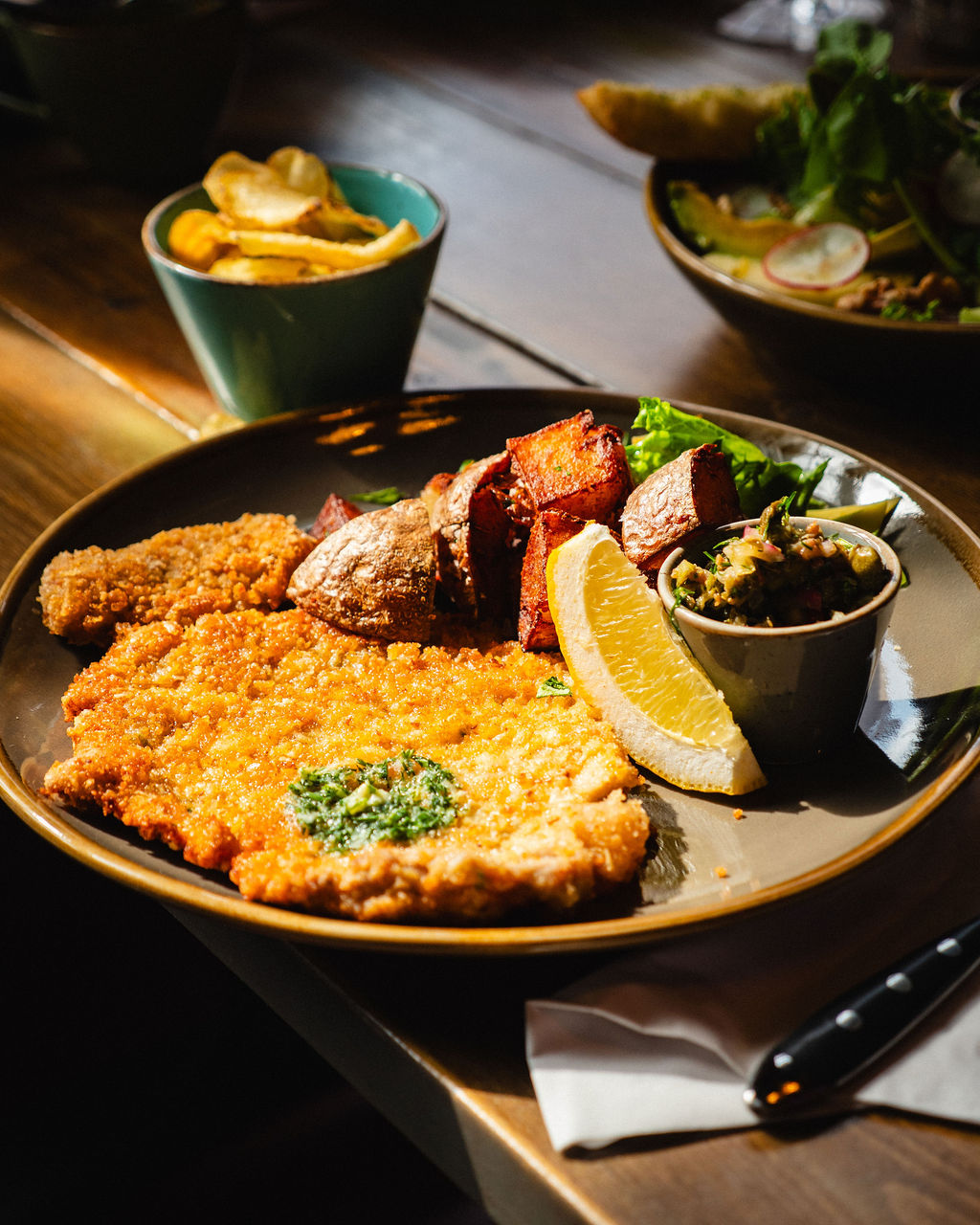 Schnitzel served on plate